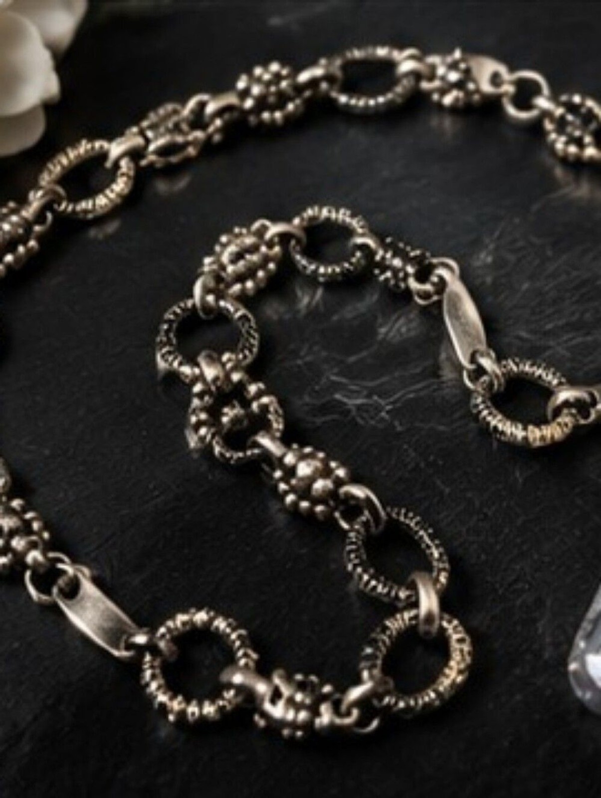 Chico’s Silver Tone Statement Necklace 26″ + 4″ Extender Textured Link Artisan