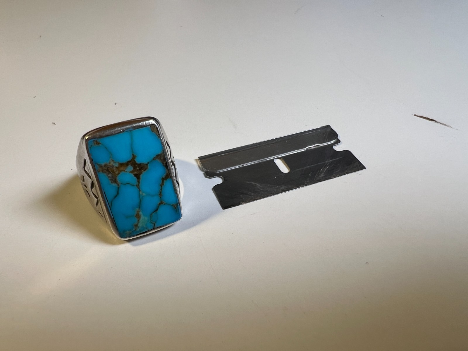 Vintage Navajo Sterling Silver & Large Rectangular Turquoise Cabochon Ring sz 11