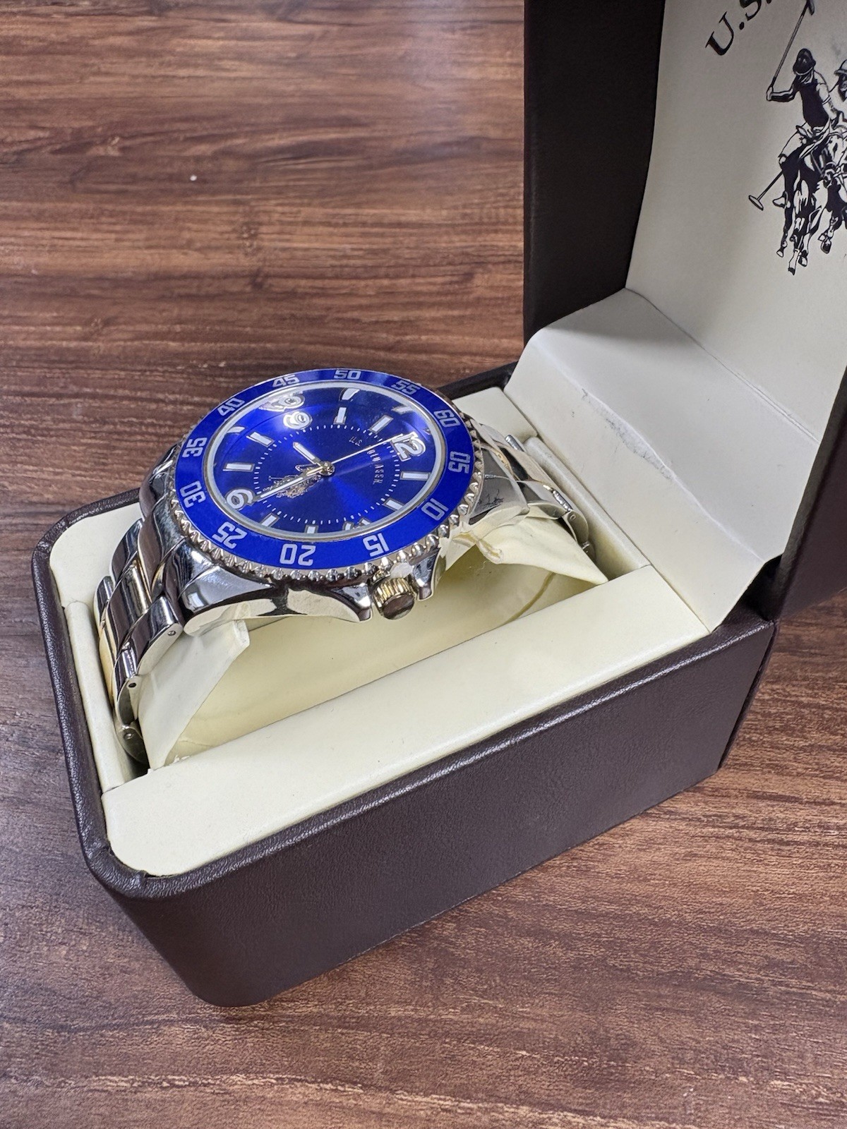 U.S. POLO ASSN. Men’s Watch Silver & Gold Band With Blue Face Brand New In Box