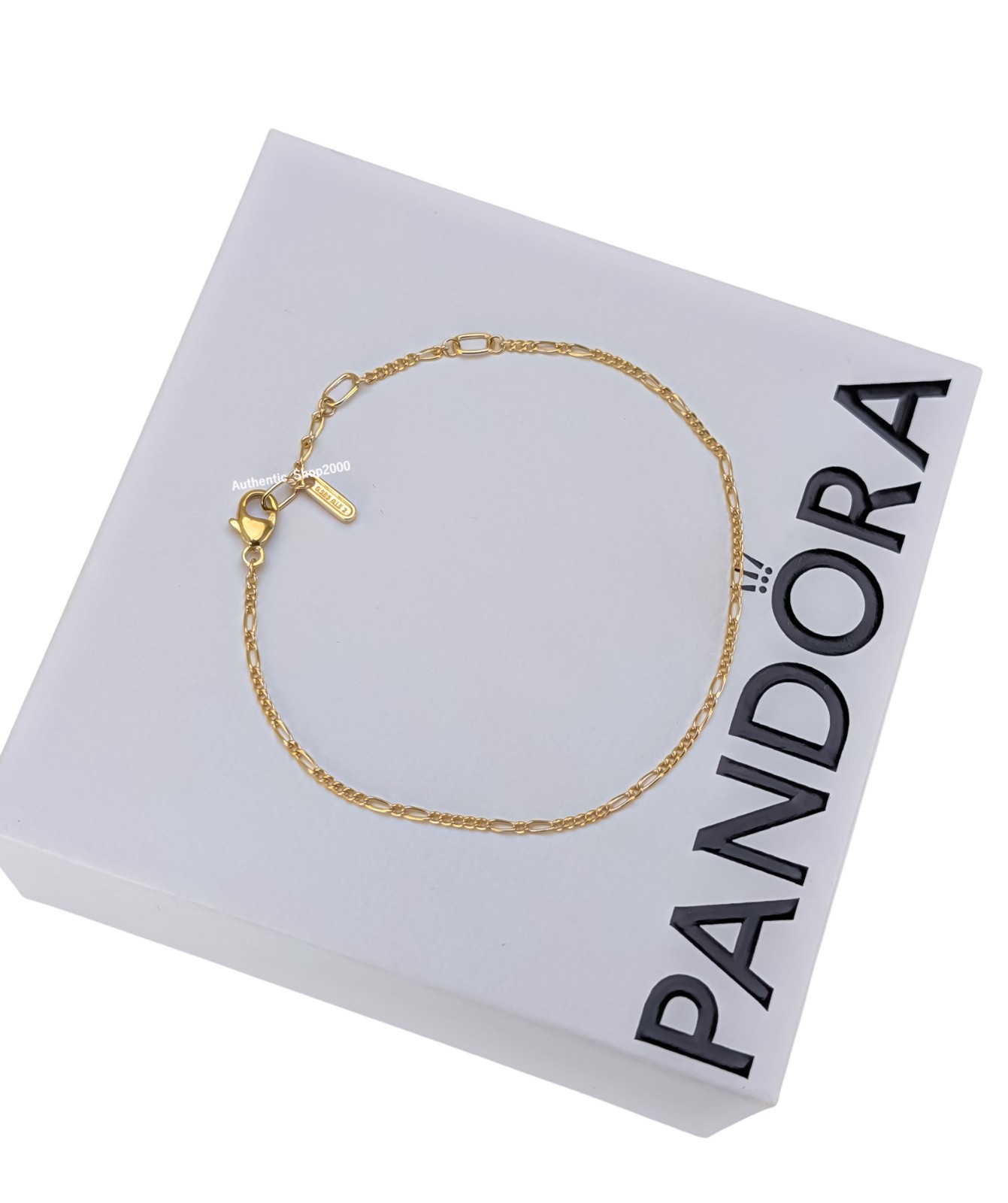 New 100% Genuine 14k Yellow Gold Pandora Era Figaro Chain Bracelet 554448C00