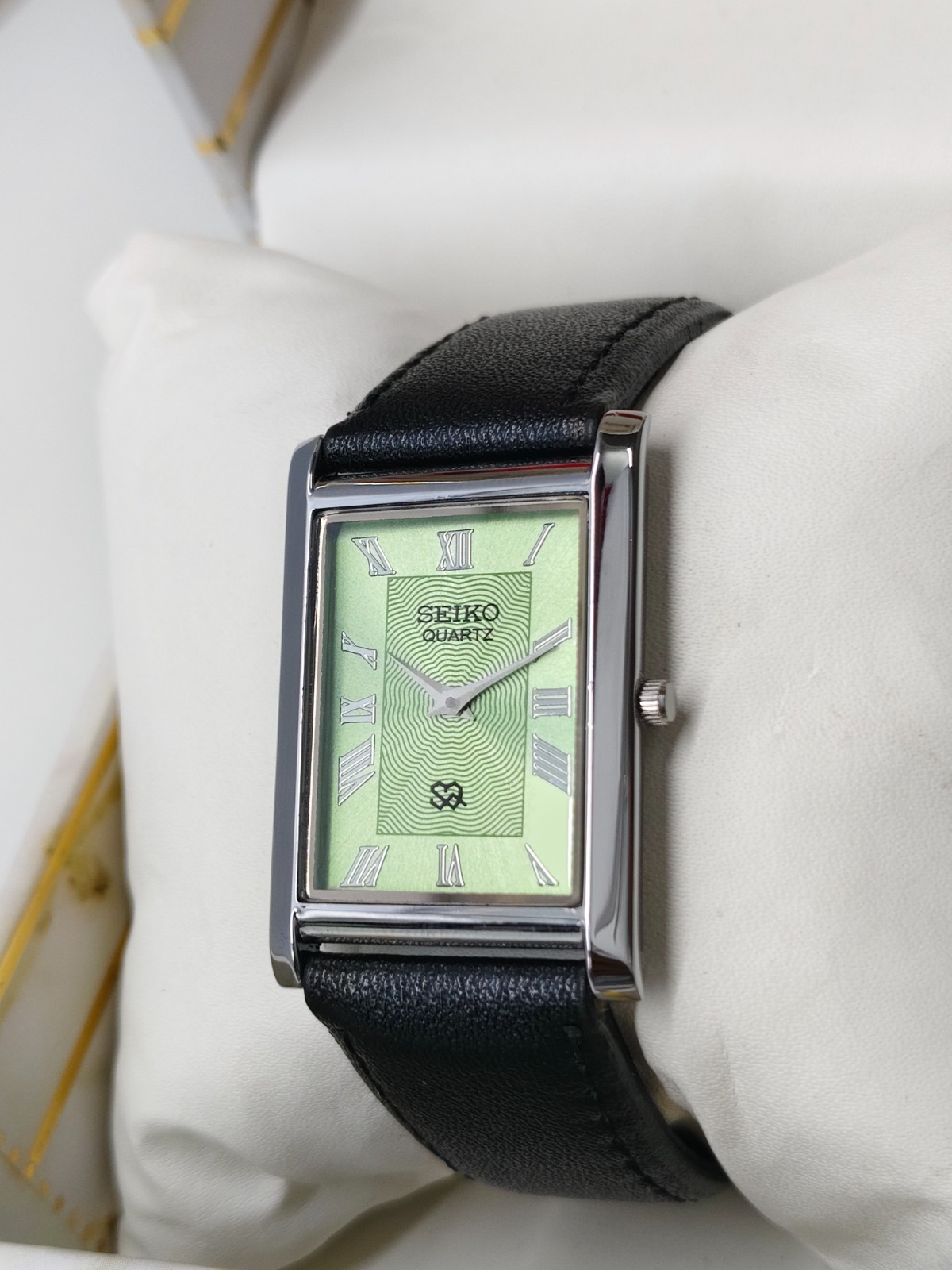 Vintage Refurbished Seiko Slim Tank Green Quartz Japan Men s Wrist Watch