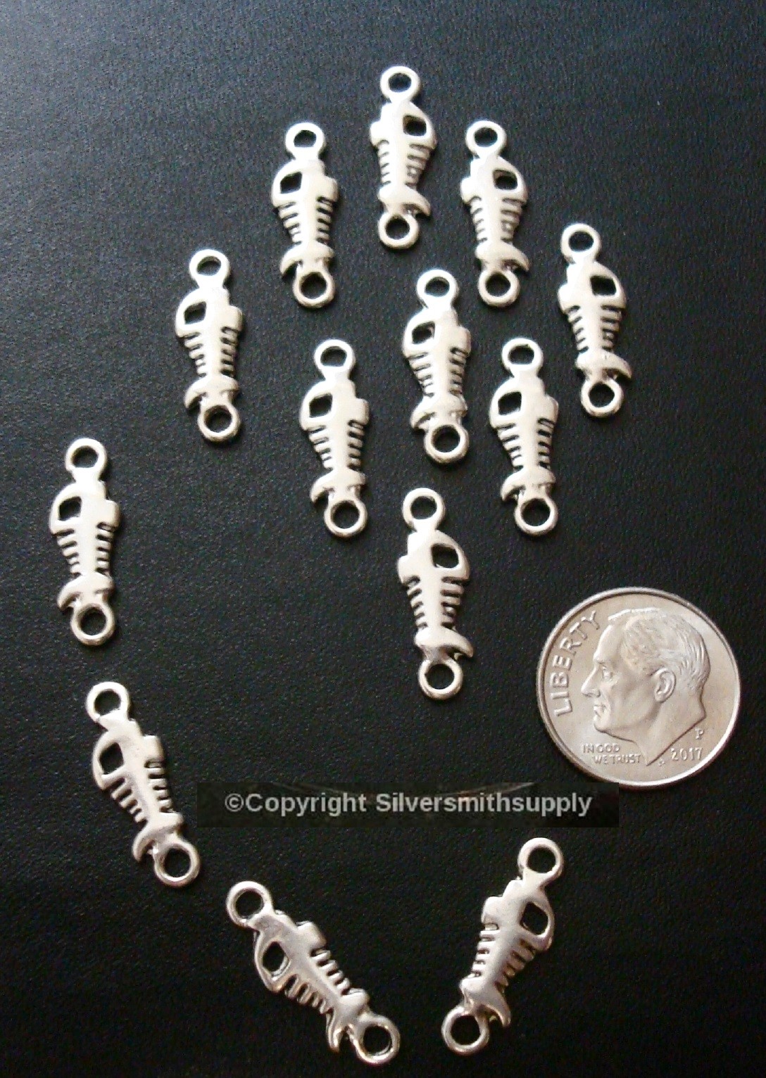 Fish bone skeleton links charms silver plated zinc findings earrings 20mm cfp062