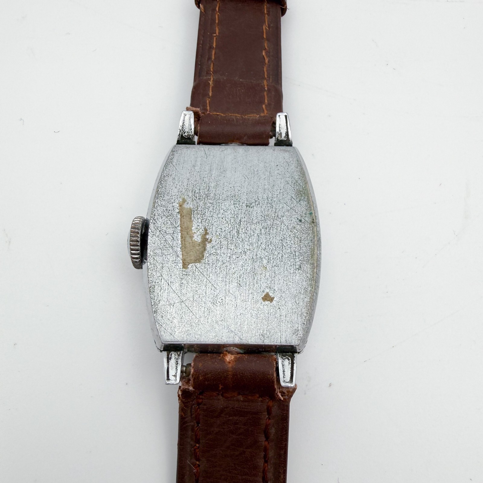 Mickey Mouse 1930’s Disney Ingersoll Chrome Watch w/ Leather Band 1939 Working