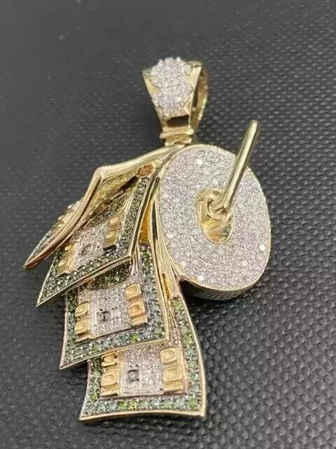3.80Ct Round Cut Moissanite Custom Roll of Money Pendant 14K Yellow Gold Plated