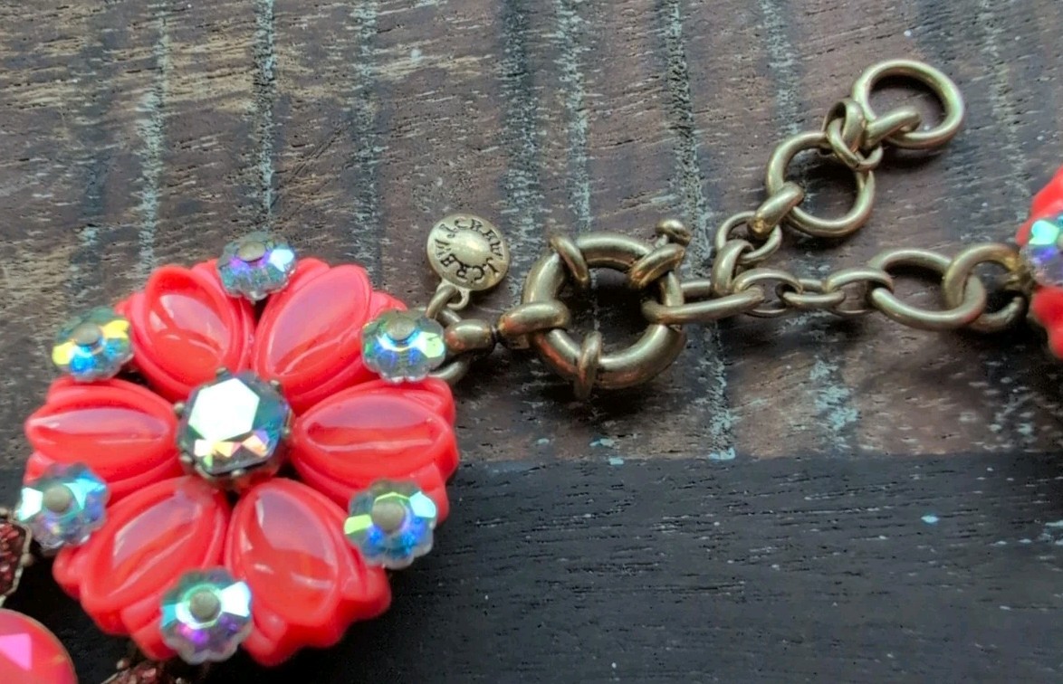 J CREW ORANGE PERSIMMON COSMOS FLORAL CLUSTER CRYSTAL STATEMENT BIB NECKLACE