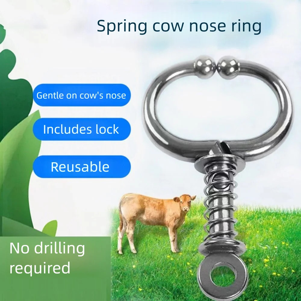 Stainless Steel Cattle Nose Ring anti Rust Spring-Loaded Bull Nose Clamp Reusabl