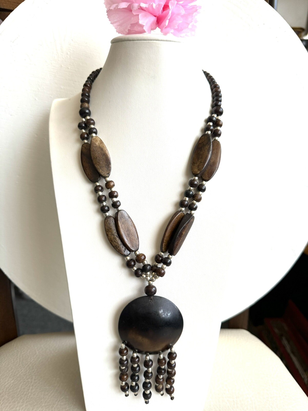 Vintage Style Tribal ThemeHand carved and handmade Yak bone necklace from Nepal