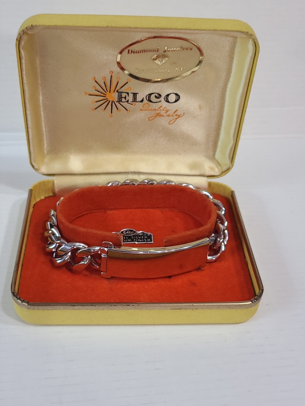 Vintage ELCO Nickel Silver ID Curb Chain Bracelet MCM Engravable NO NAME