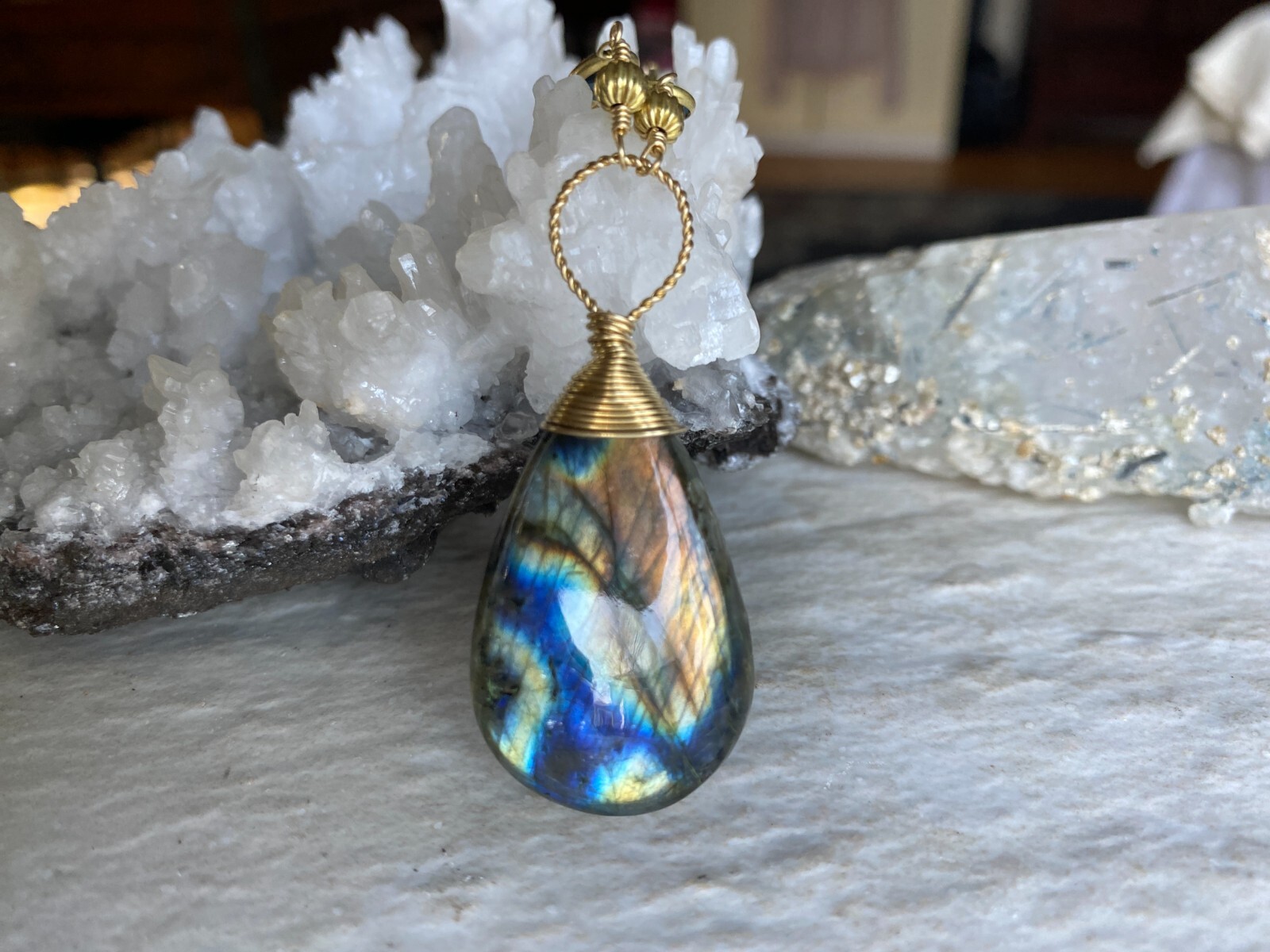 Labradorite Necklace- Blue Green Gold Copper Handmade Labradorite Necklace
