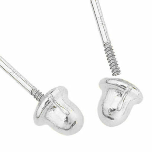 14K Solid White Gold March Aquamarine Round Shape Stud w/ Screw Back Earring