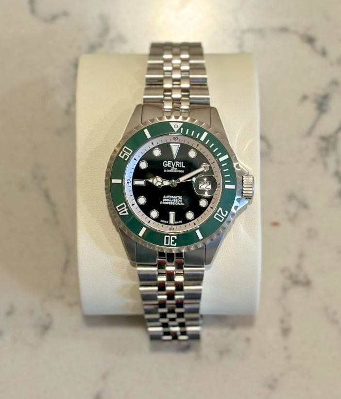 Gevril Men’s 4859B Wall Street Sellita “Starbucks” Green Ceramic Bezel Watch