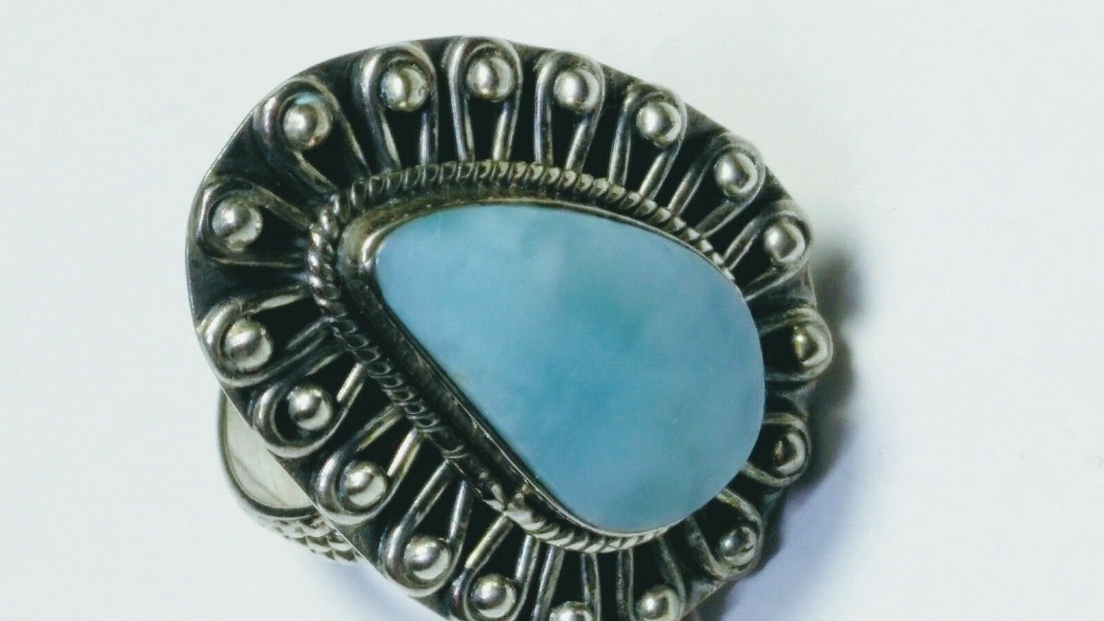LUSCIOUS UNTREATED NATURAL LARIMAR IN STERLING SILVER.925 RING SIZE 9.0-9.25!