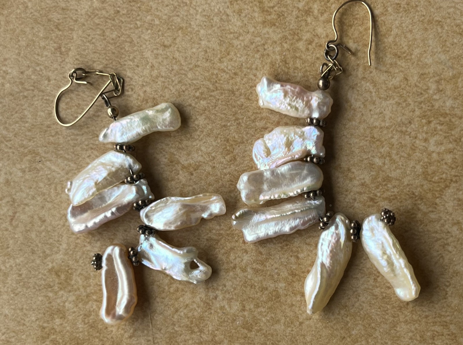 Elongated Freshwater Pearl “Biwa” Earrings for Pierced Ears