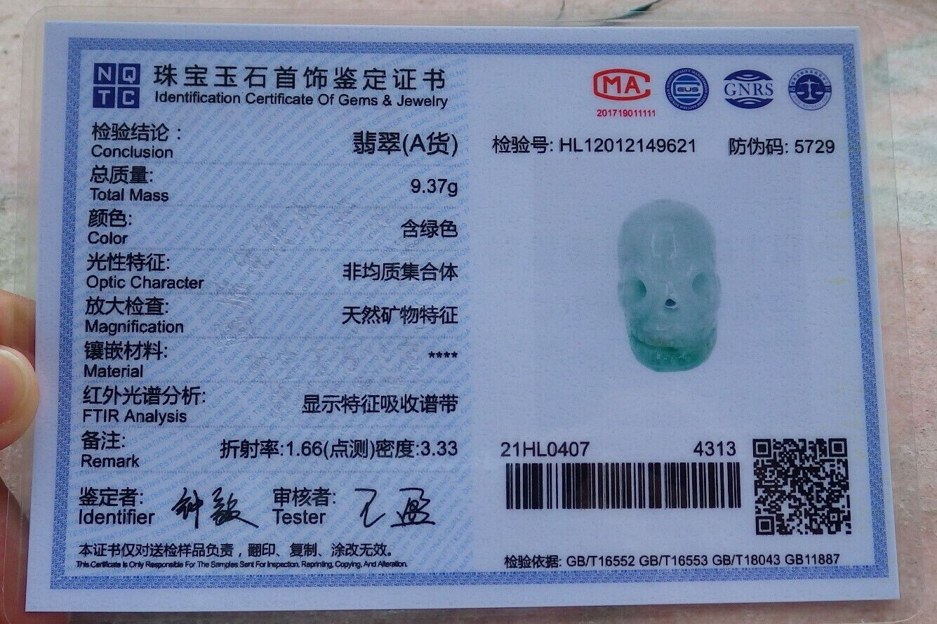 Video Certified Green Natural A Jade jadeite pendant Human Skull Head 骷髅头 408160