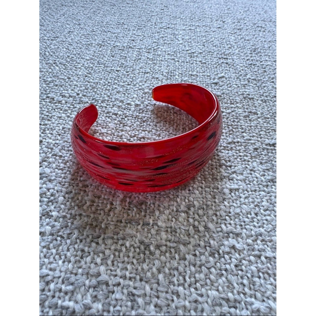 Red Resin Cuff Bracelet Women Bold Black Gold Glitter Accents Open Back