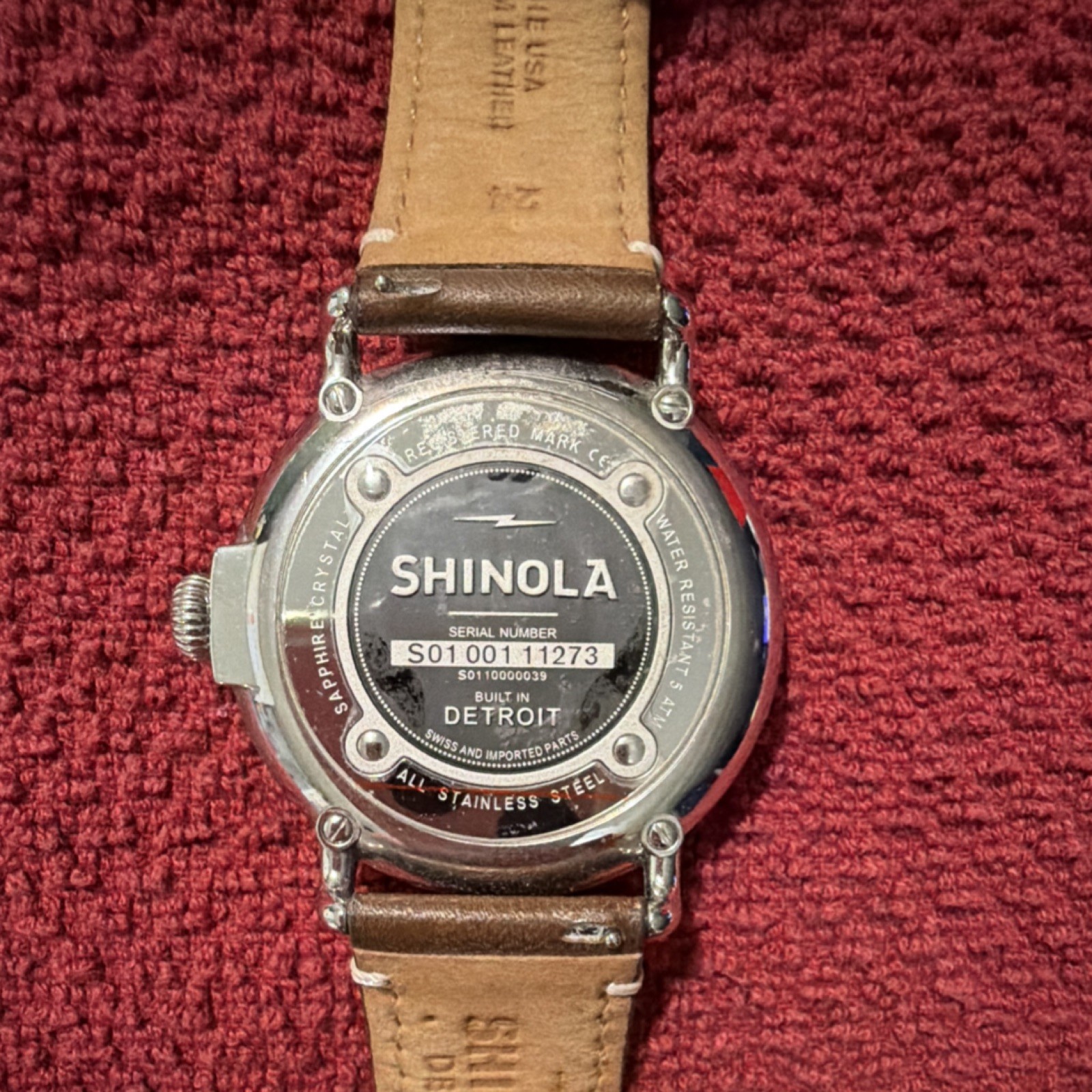Shinola Argonite-1069 Detroit Quartz Stainless Steel Brown Leather Wristwatch