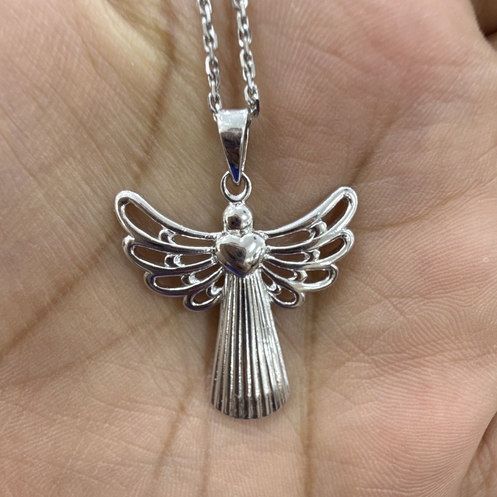 sterling silver 925 cable chain angel charm pendant necklace 18 in lobster