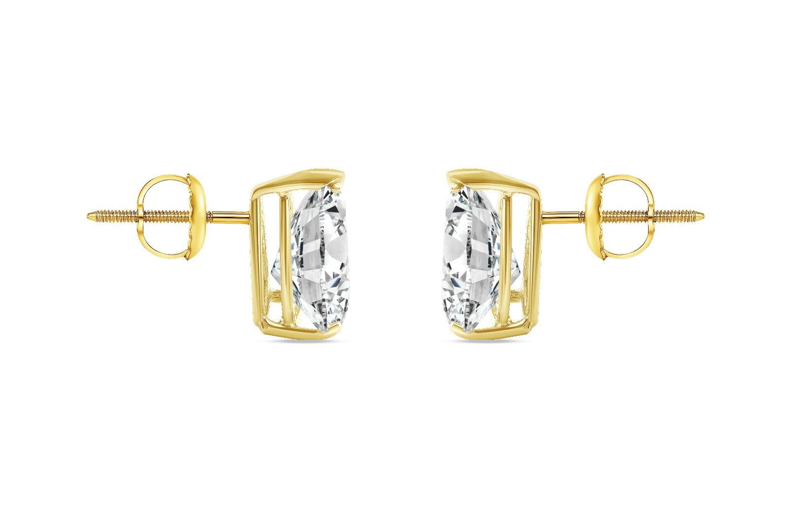 4 Ct Pear Teardrop Created Diamond Earrings Real 14K Yellow Gold Basket Screw