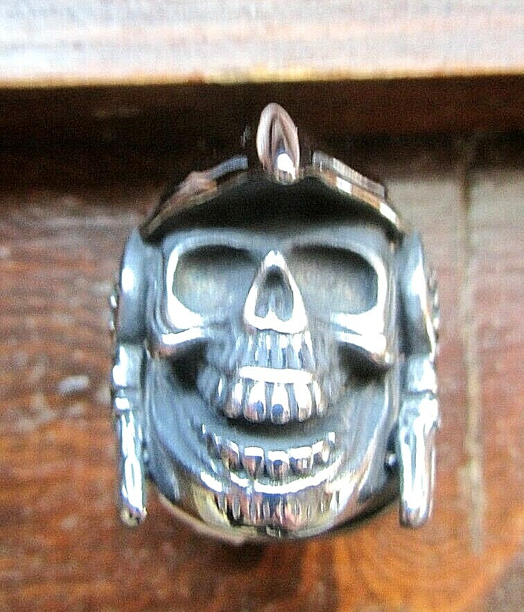 Skull-Face Aztec Warrior Stainless Steel Pre-Columbian Meso-American Silver Ring