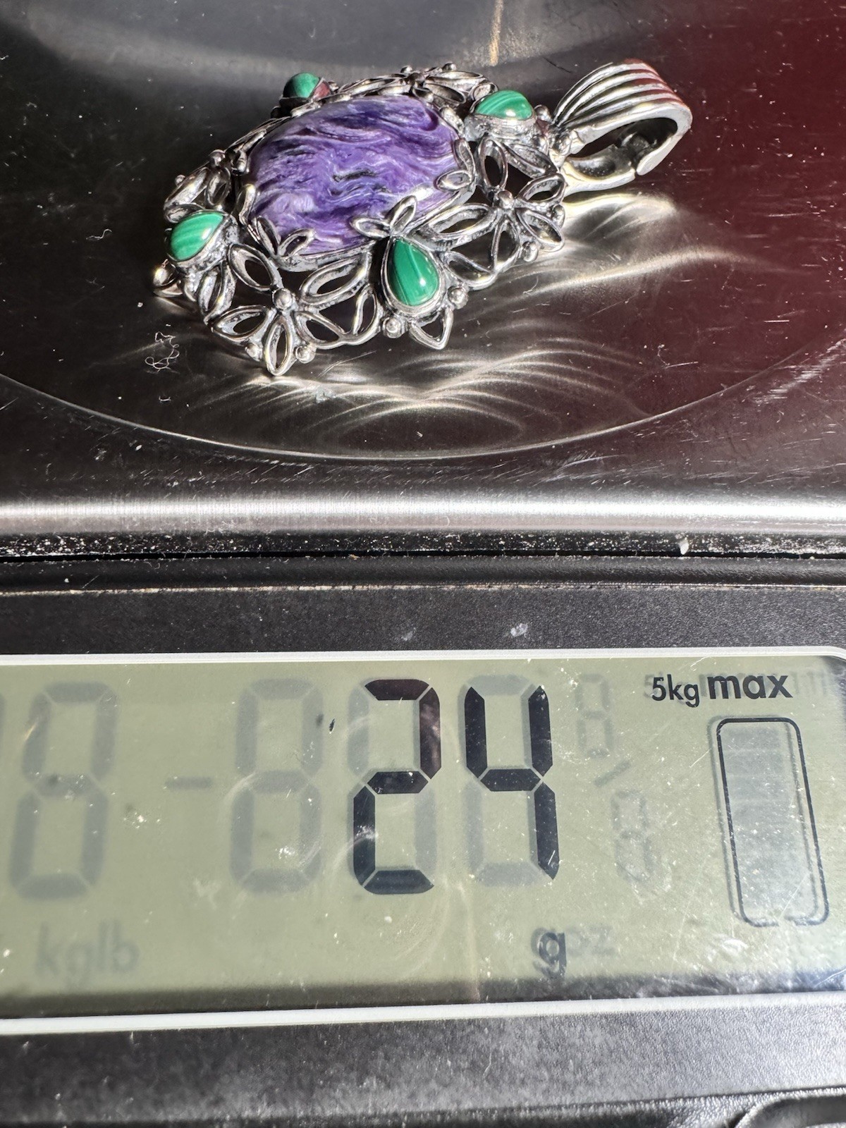 Carolyn Pollack 925 Sterling Charoite Malachite Large Pendant 24g Signed