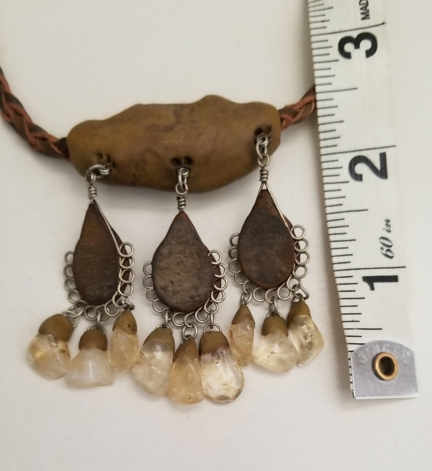 Artisan Crafted Semi- Precious Stone & Clay & Leather Necklace 18.5-20.5″