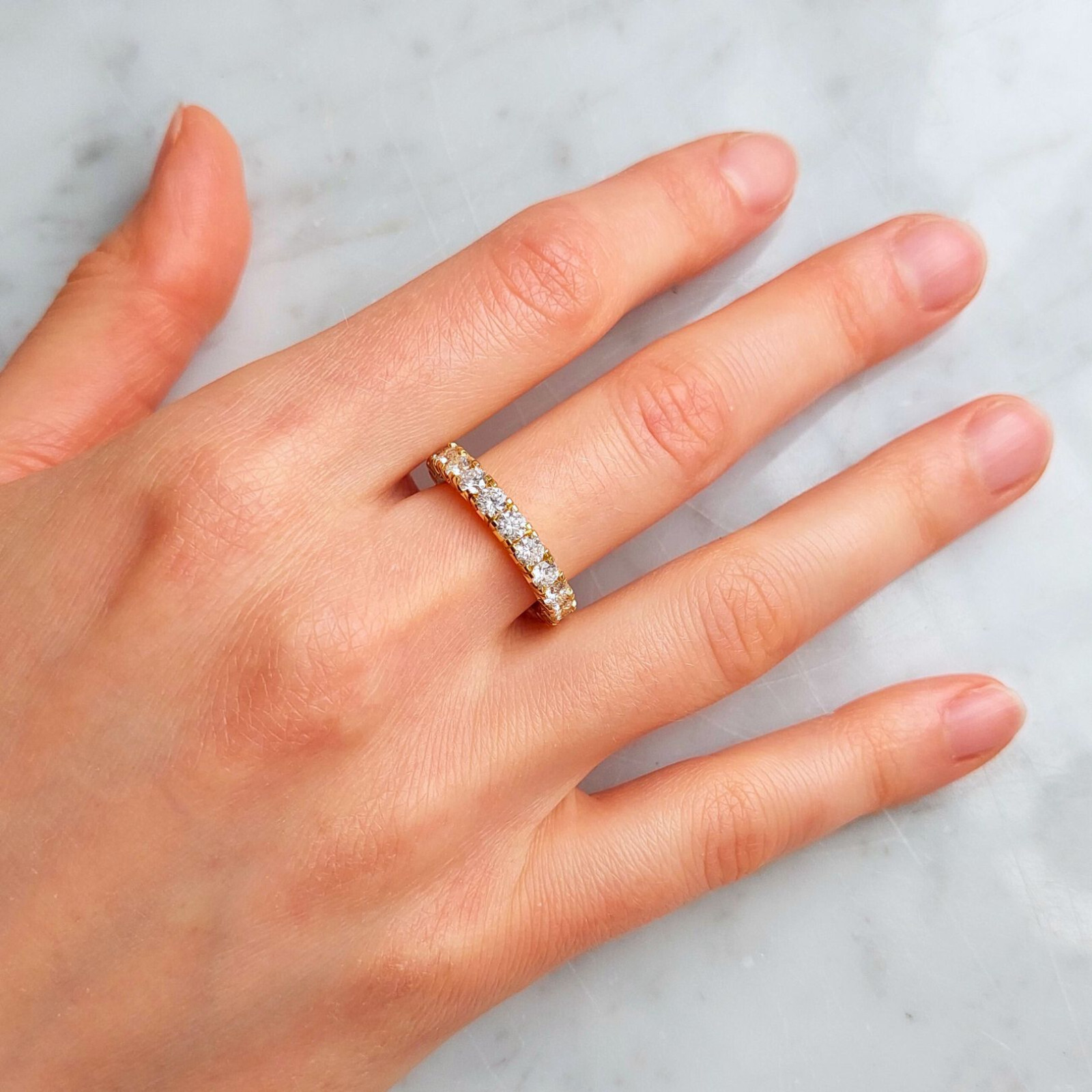 Memory Diamond Ring 3ct Yellow Gold 18K 750 Synthetic Made Eternity Lab