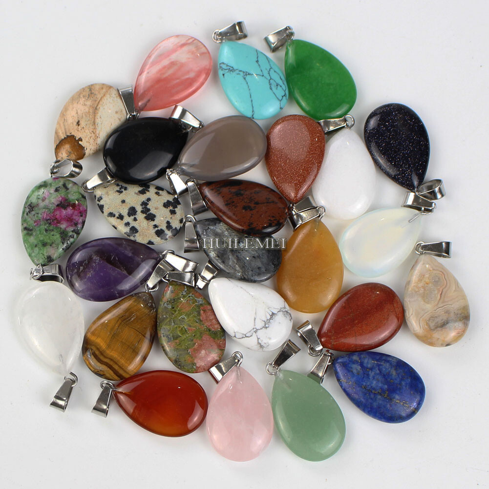 20pcs Mixed Natural Gemstone Water Drop Pendant Beads Reiki Chakra Healing Stone