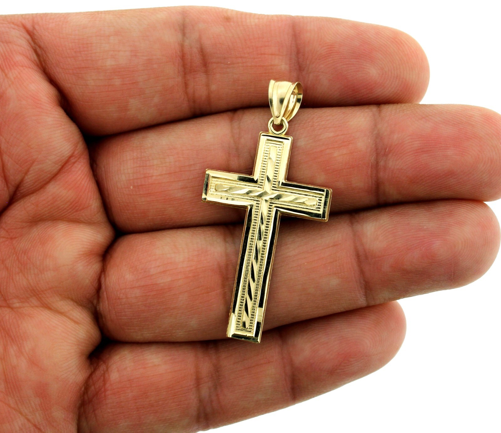 Mens Real 10K Yellow Gold Diamond Cut Cross Charm Pendant 1.75″ inch, 10KT Gold