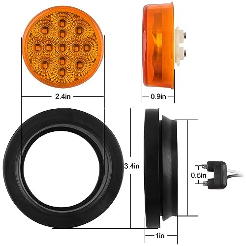 Konrali 2.5″ Round LED Marker Lights 13 LEDs w/Reflectors, 5 Amber + 5 Red 2