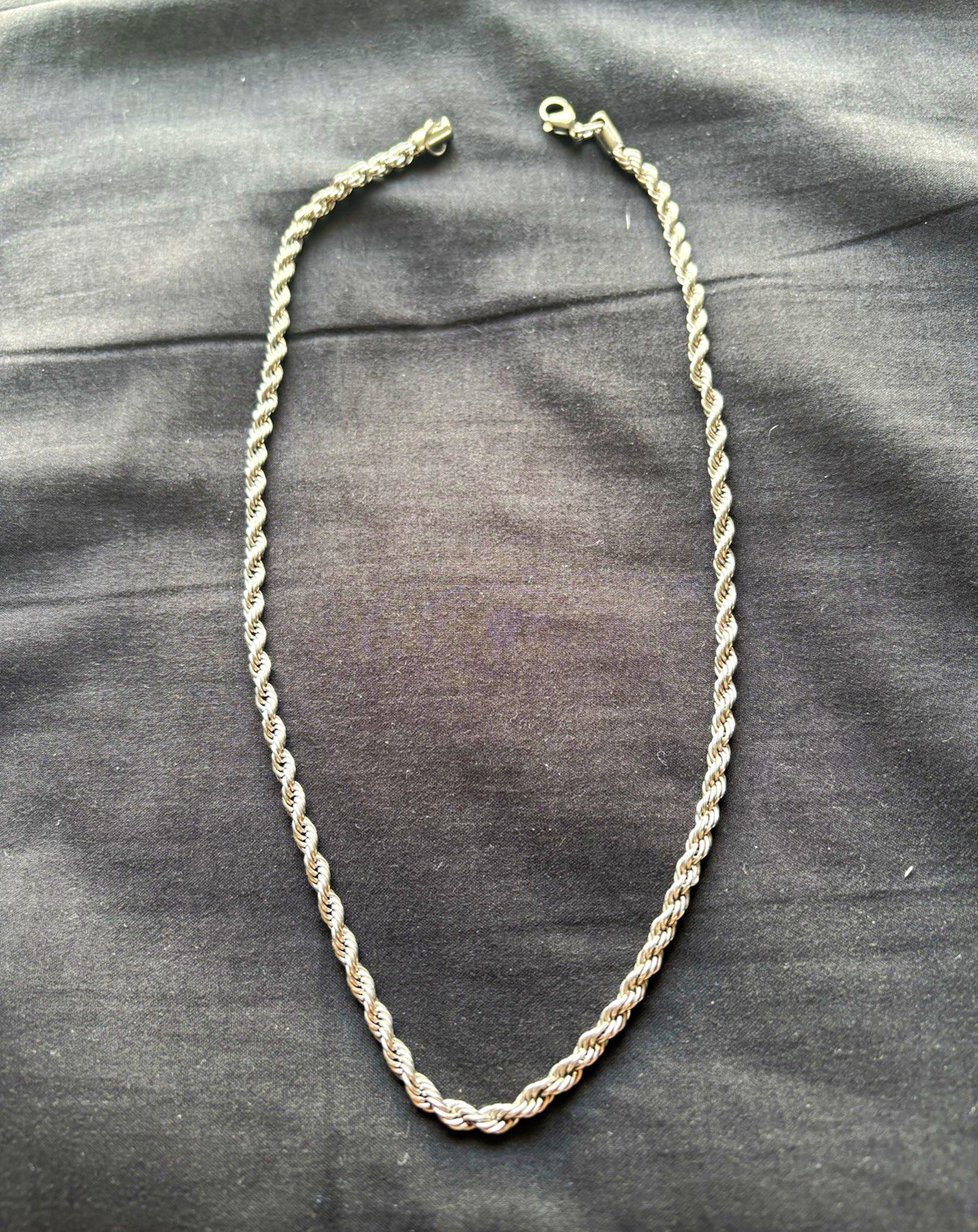Silver Tone Rope Chain Necklace, Metal, Lobster Clasp Closure, No Stone