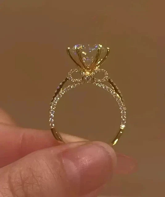 4Ct Round Moissanite Solitaire Engagement Ring 925 Sterling Silver 14K Vermeil