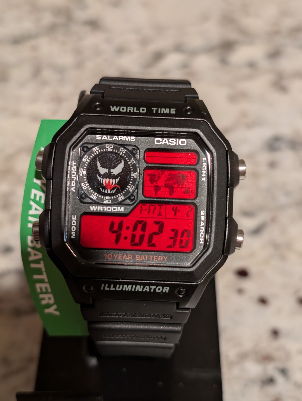 Spiderman Venom Theme Custom CASIO AE-1200 Black World Time Watch Mod