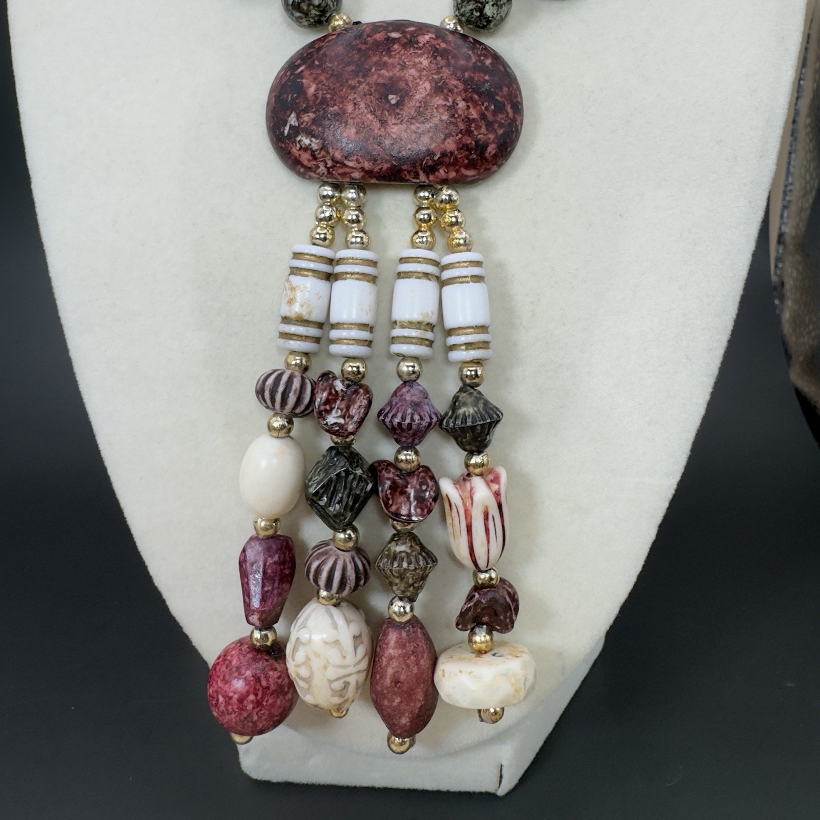 Vintage Artisan Mixed Bead Necklace Russia Market 32in With 4in Tassel Drop