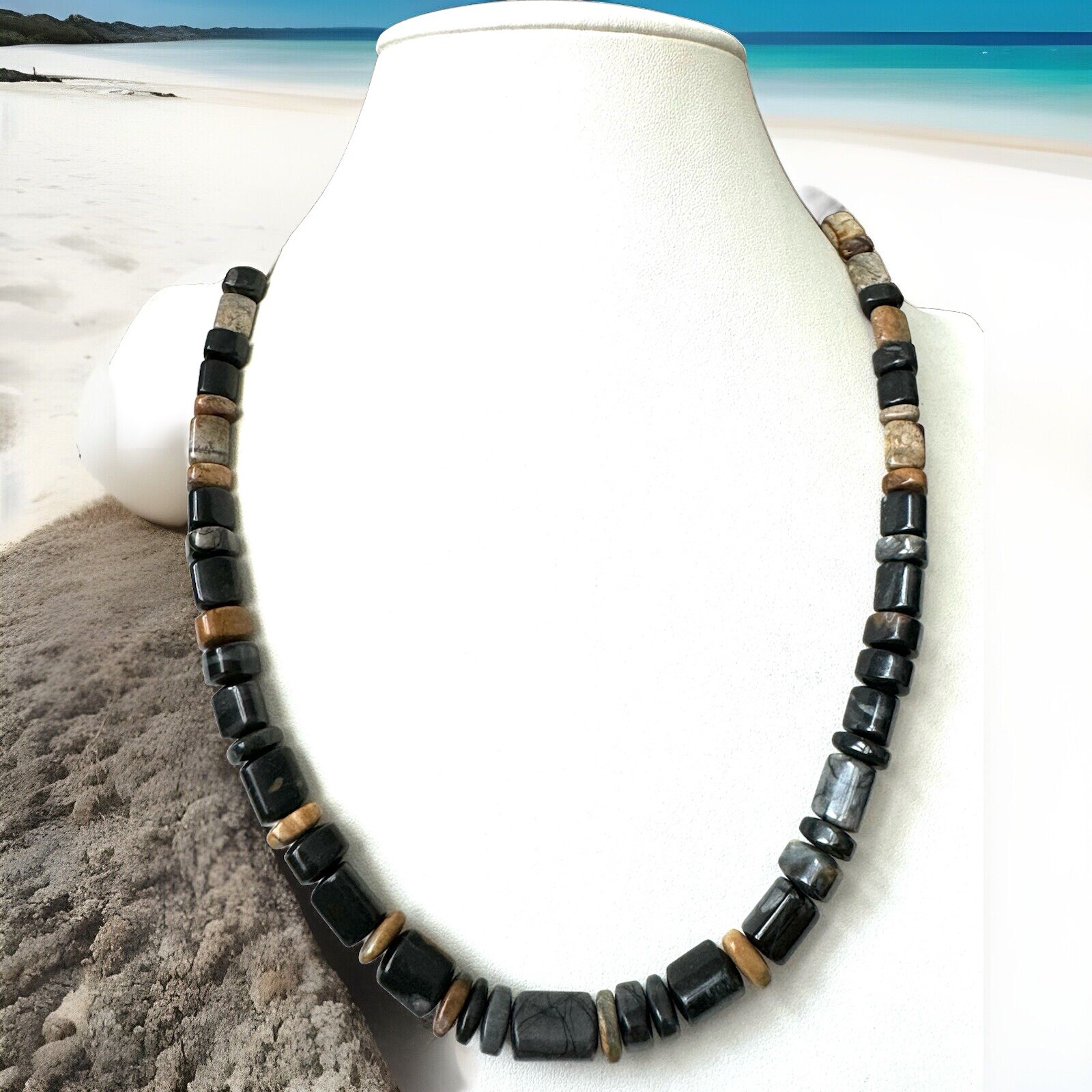 Stunning & natural unique shape mixed color Jasper stone handmade necklace 54grm