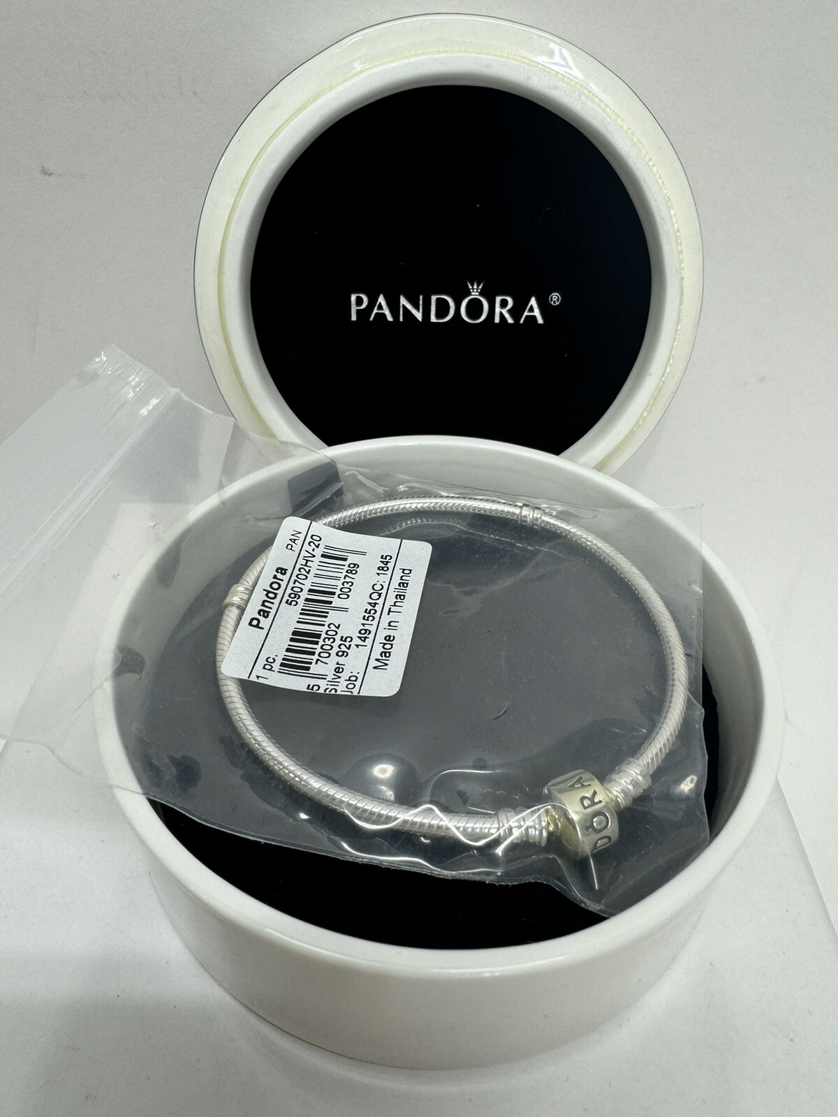 PANDORA Jewelry Women’s Silver Bracelet 590702HV+Porcelain Round Jewelry Box