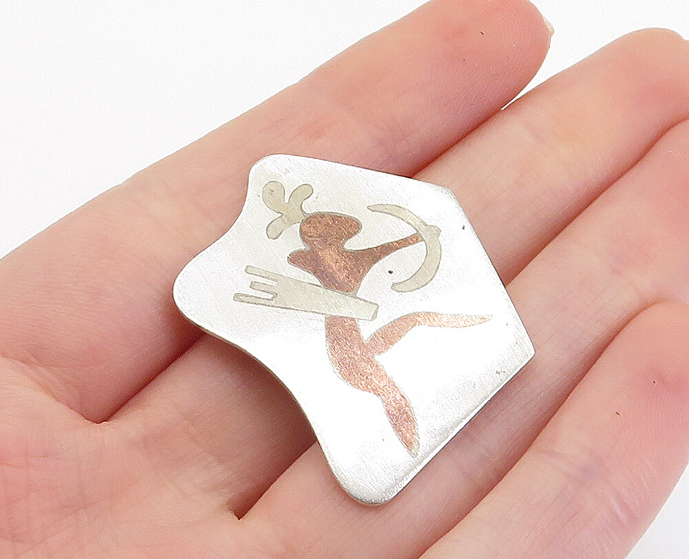 MEXICO 925 Sterling Silver Vintage 2 Tone Warrior Figure Brooch Pin BP2886