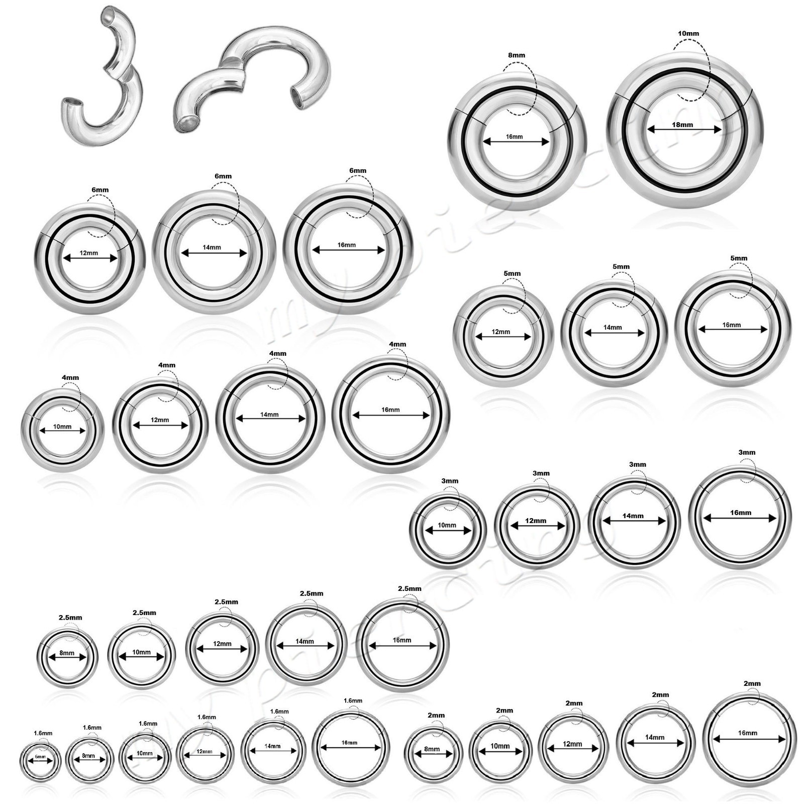 20g-00g Hinged Clicker Segment Ring Surgical Steel Earring Nose Ring Lip Septum