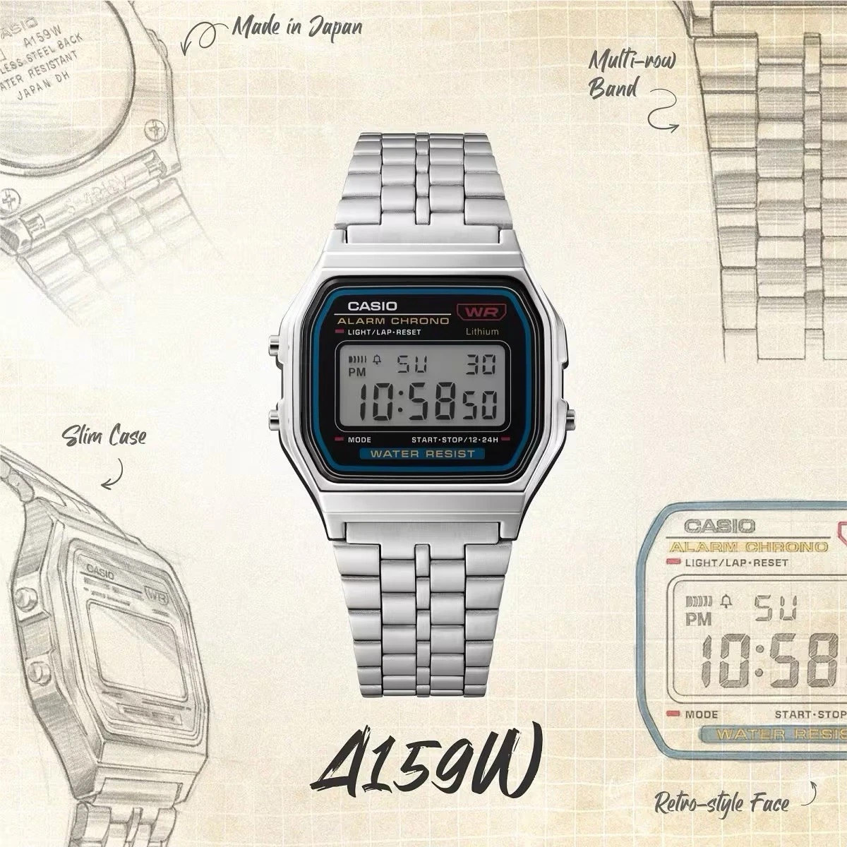 CASIO Collection A159WA-N1 Made in Japan Classic Digital Watch