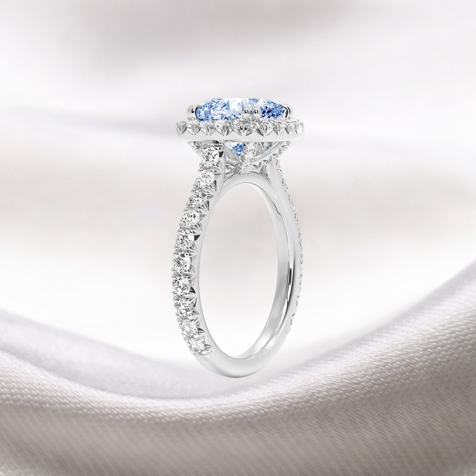 Cushion 2.75 CT Fancy Intense Blue Lab Grown Diamond Women Ring 14K White Gold