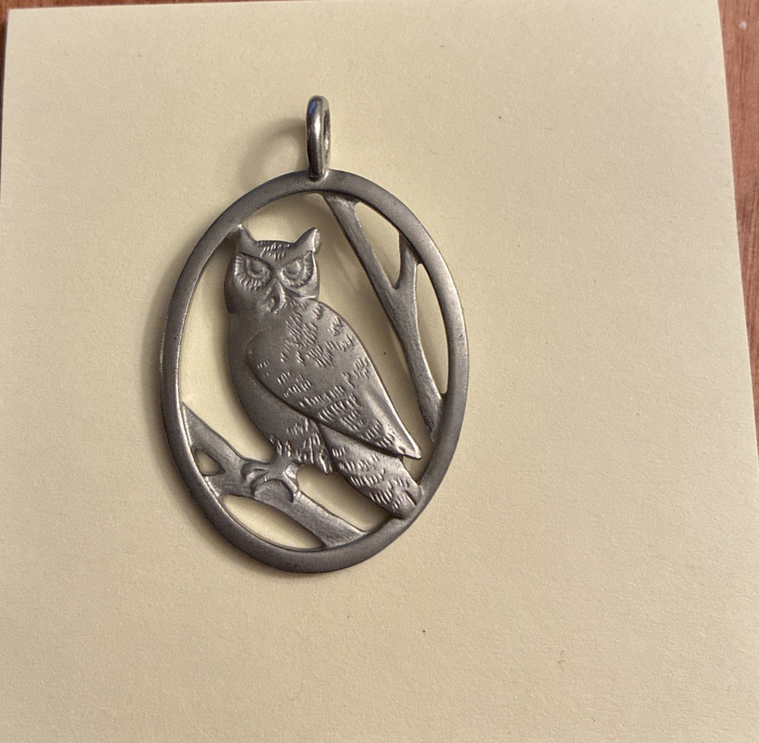 Lovell Designs Of Maine Owl Pewter Pendant NWOT 1.5” signed