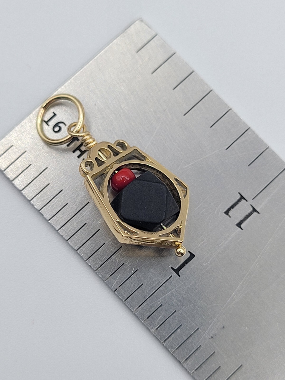 Vintage 14K Genuine Azabache Jet 6mm Bead Pentagon Shape Pendant