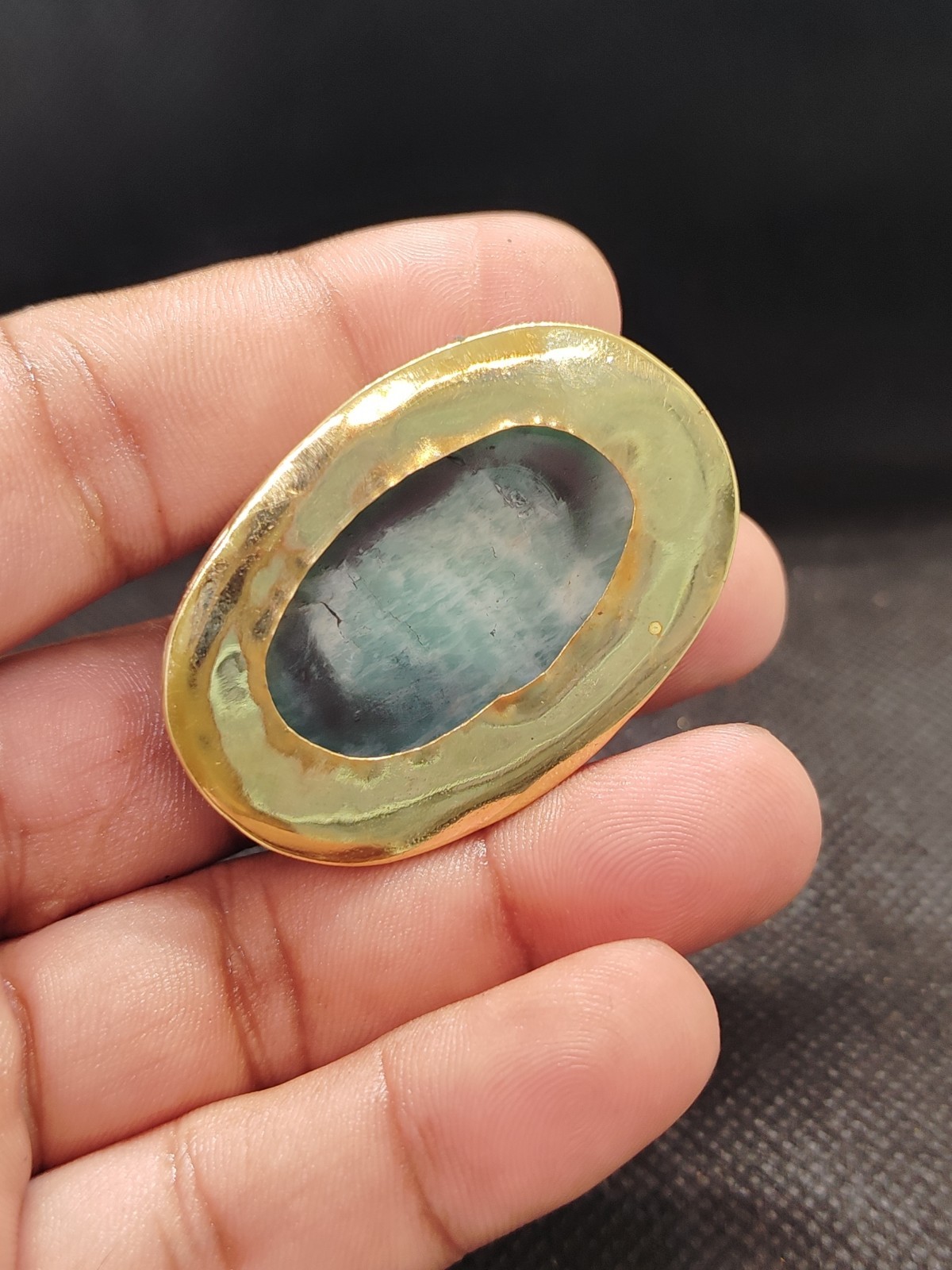 Natural Amazonite Brass Frame Groove Cabochon – Green Gemstone Jewellery Making