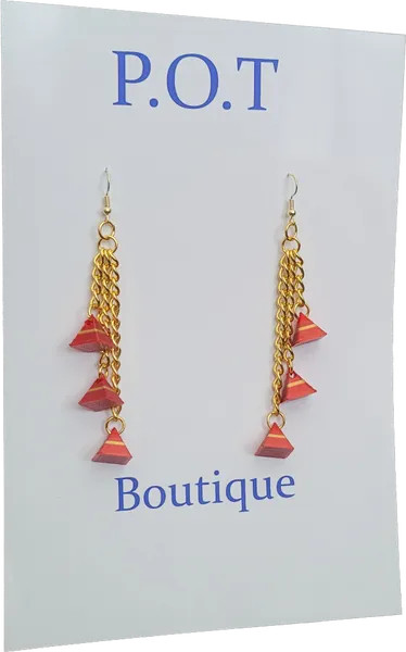 Tri Triangle Earrings/Red/Gold/Sophisticated Jewelry/Formal/Women/Club Wear