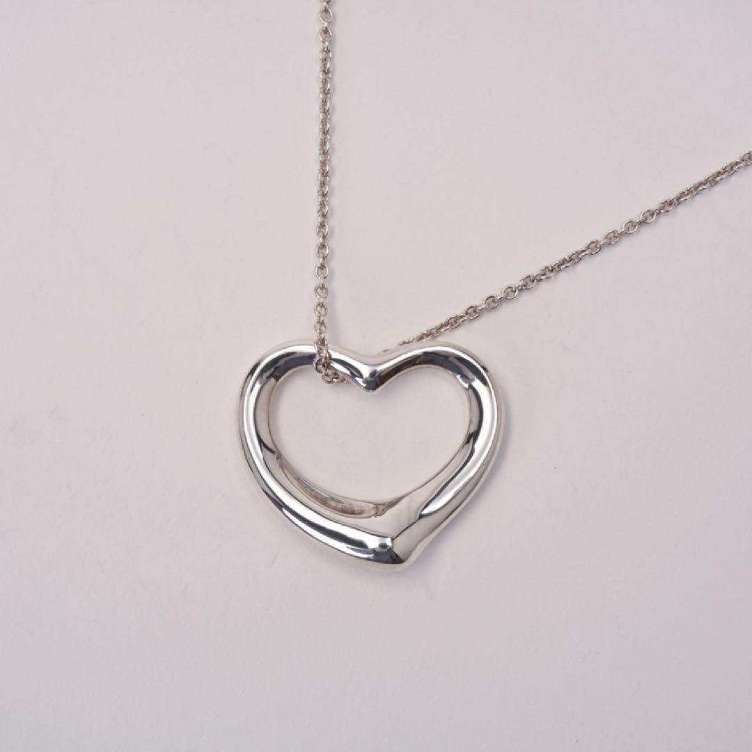 Tiffany & Co. Open Heart Elsa Peretti Necklace 925 Silver Women Used B Condition