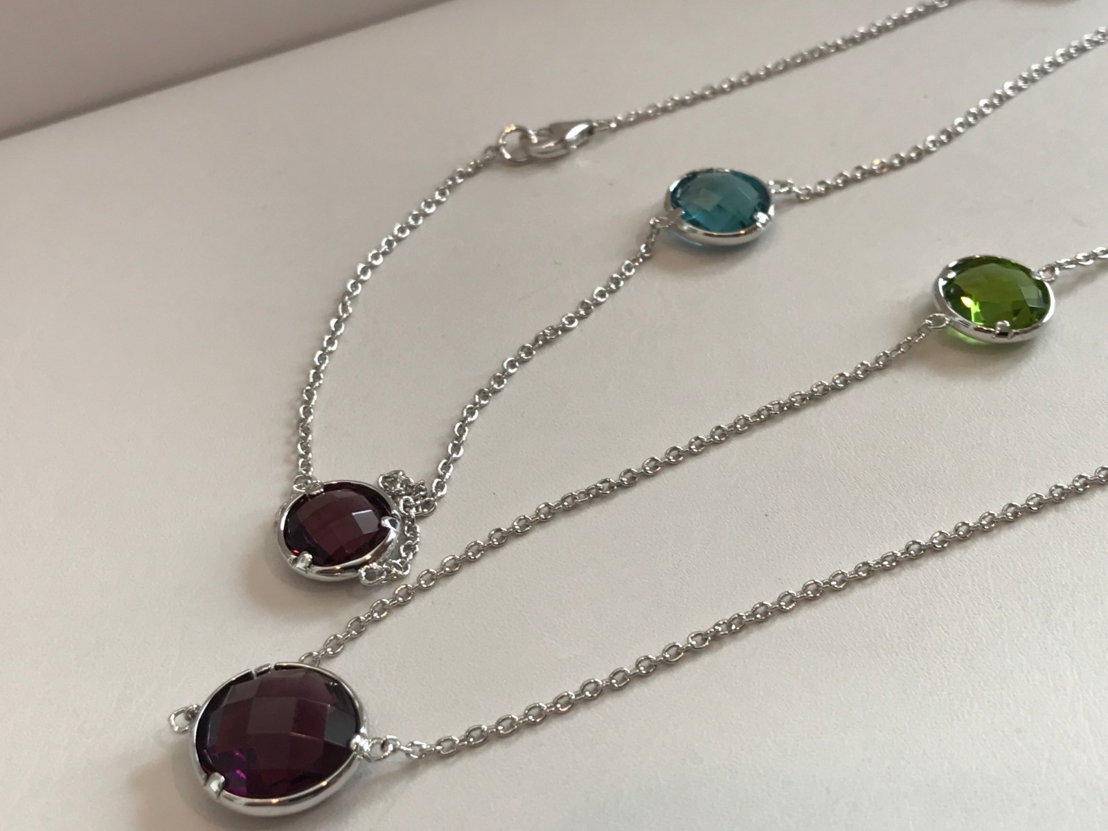 36” LONG MULTI- COLOR NECKLACE W/ MULTI- COLOR GEMSTONES / 925 STERLING SILVER