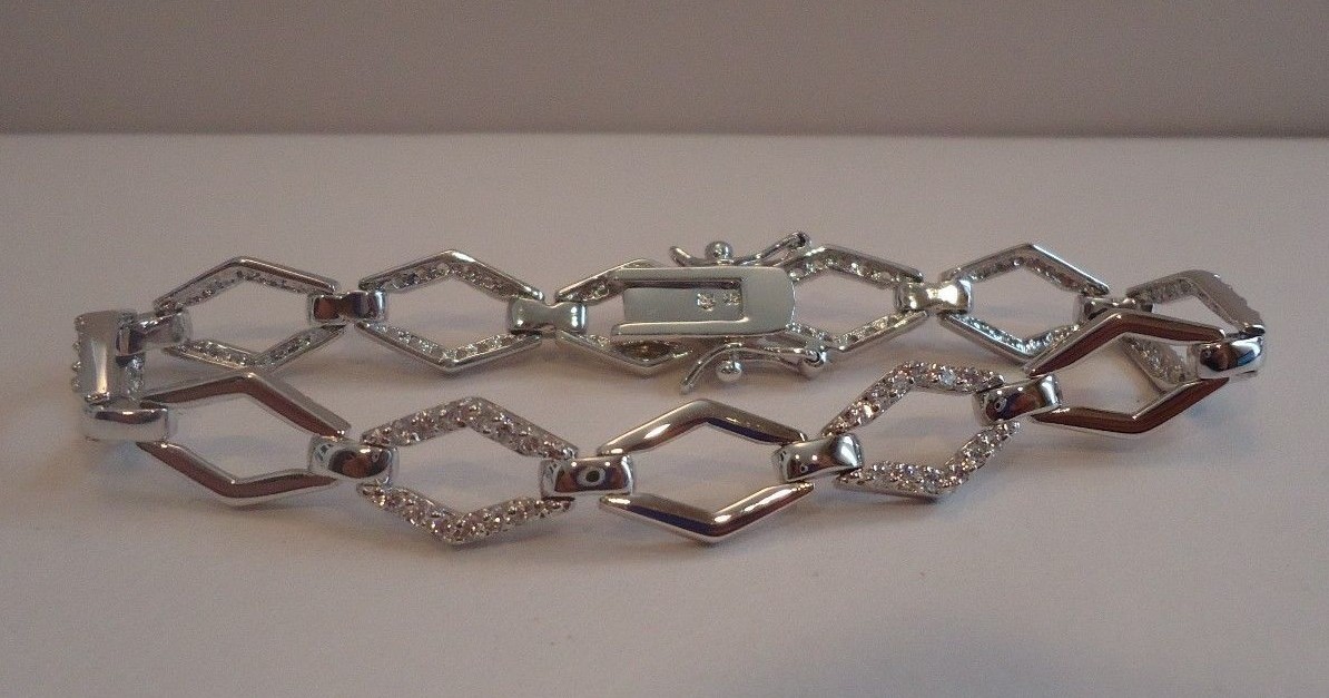 925 STERLING SILVER MARQUI SHAPE BRACELET 1.50ct LAB CREATED DIAMOND/ 7 1/2 ”
