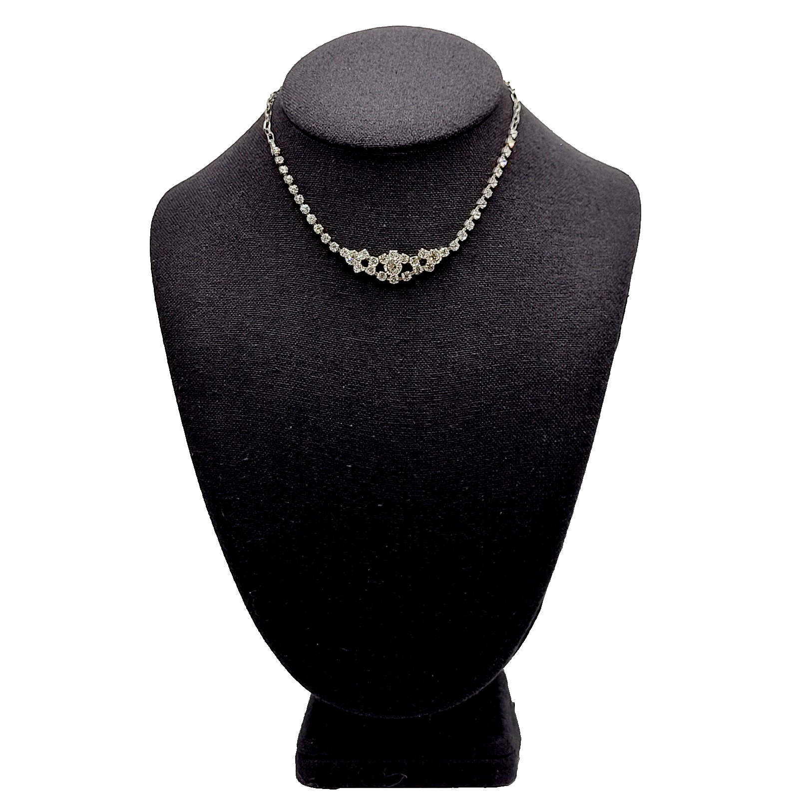 Dainty Rhinestone Choker Collar Art Deco Eye Part Chain Vintage Necklace 15 Inch