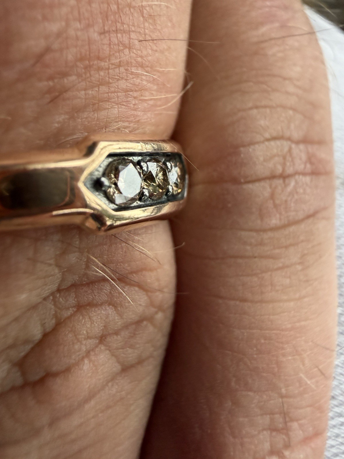 David Yurman DY – Hex Station Band 18k Rose Gold Cognac Diamond Ring Size 9.5