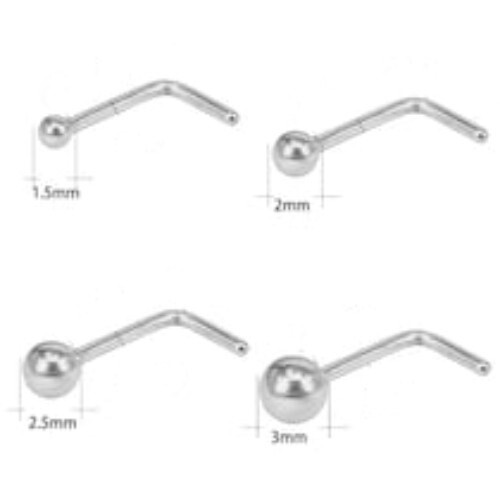 Steel Nose L Shaped Stud with 1.5MM , 2MM, or 3MM Silver Ball
