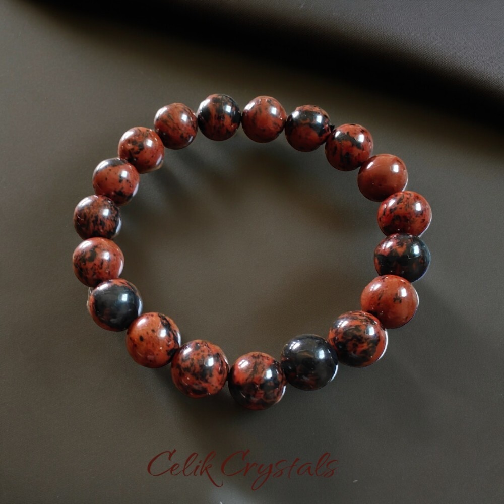 Mahogany Obsidian Bracelet Natural Stones 10mm Stretch Bead Healing Bracelet